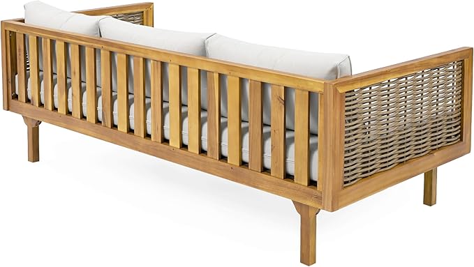 Merax 67.5" Outdoor Patio Daybed 3 Seater Sofa Bed, Acacia Wood Frame - Image 7