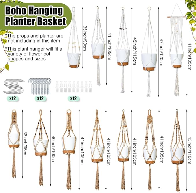 Hoteam 12 Pcs Macrame Plant Hangers Macrame Hanging Planters - Image 2