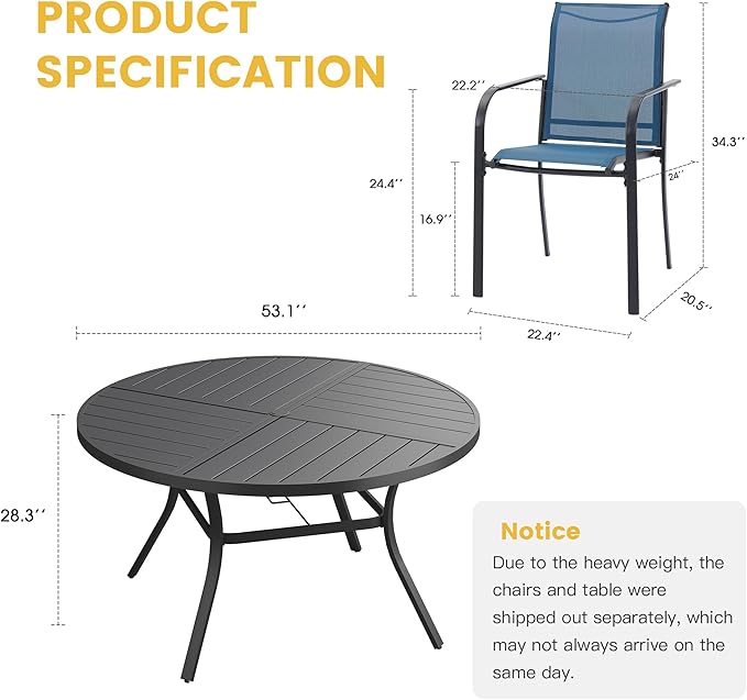 VICLLAX Patio Table and Chair Set of 8, All Weather Metal Round Outdoor Dining - Image 7