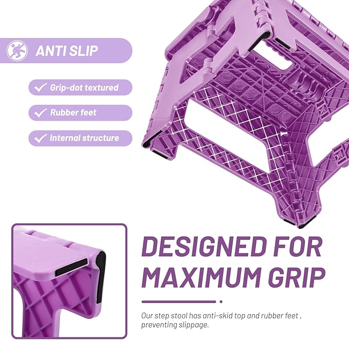 Delxo 9 inch Folding Step Stool, Non-Slip Foldable Small Stools Up to 300 LBS - Image 3