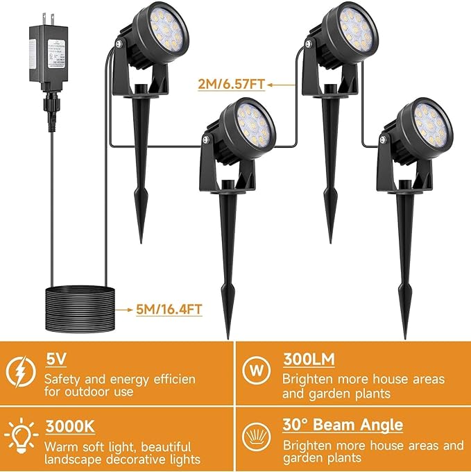 Warm White Spot Lights, Outdoor 3000K LED Spotlights, Outside Landscape - Image 2