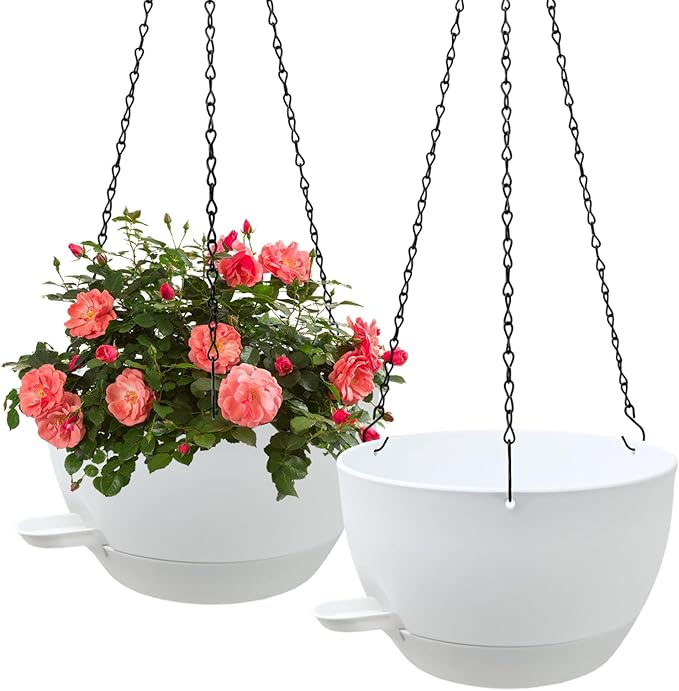 WOUSIWER Self Watering Hanging Planters, 2 Pack 10'' Plastic Pots by WOUSIWER