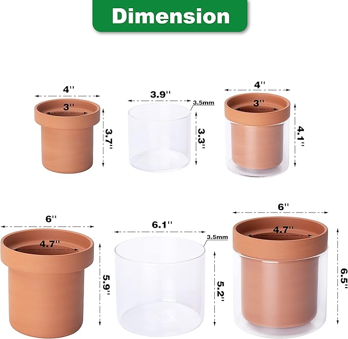 Phoenix Vine 4 Inch 6 Inch Self Watering Planter Pots, Terracotta Clay Pots - Image 3
