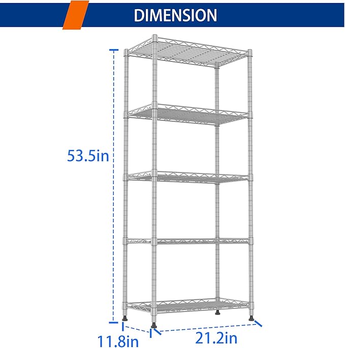 REGILLER 5-Wire Shelving Metal Storage Rack Adjustable Shelves, Standing - Image 3