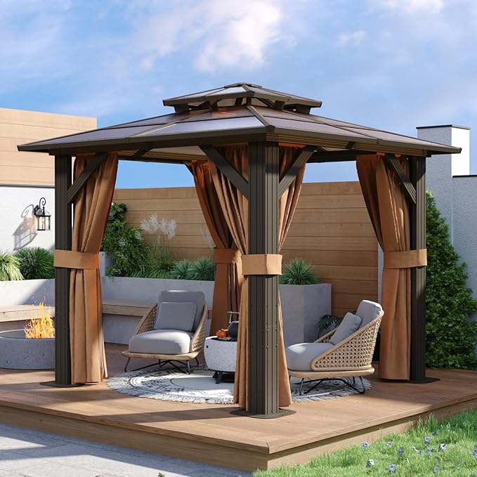 Aoxun 8'x8' Hardtop Gazebo, Aluminum Frame Permanent Pavilion - Image 2