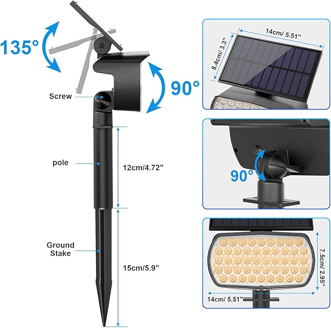 108 LED Solar Spot Lights Outdoor, Solar Lights Outdoor IP65 Waterproof - Image 7