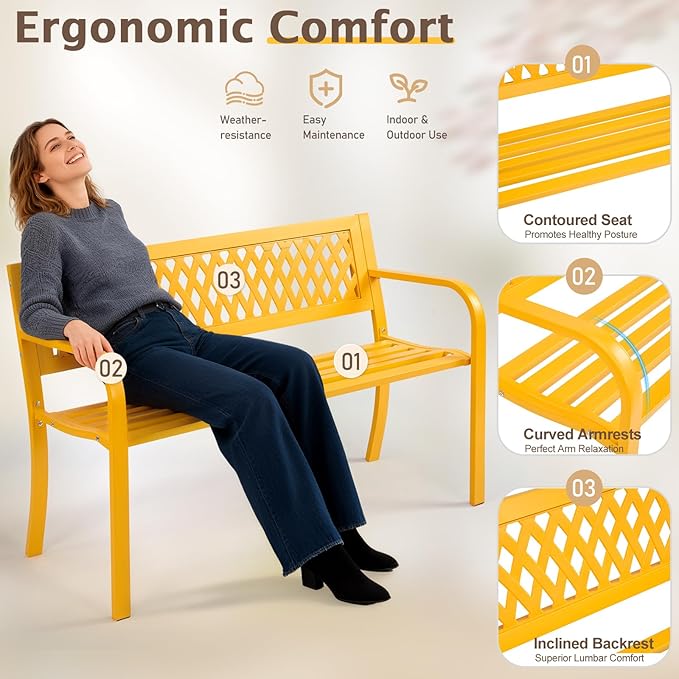 VINGLI 47'' Outdoor Bench, Weather Resistant Garden Patio Bench Powder Coated - Image 5