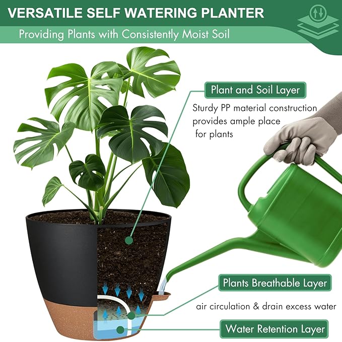 2 Pack 10 inch Plant Pots, PP Plastic Self Watering Plant Pot - Image 4