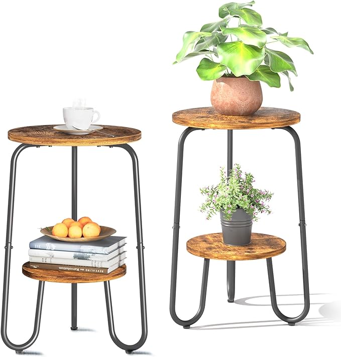 2 Tier Wood Plant Stand Indoor, Small Round Flower Pot Stand, 19.6" Tall Single by REFGY