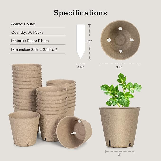 VIVOSUN Peat Pots, 30 Packs 3.15-Inch Seed Starting Pots - Image 2