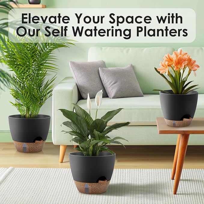 Self-Watering Plant Pots with Water Level Indicator, Drainage Holes & Saucers – - Image 5
