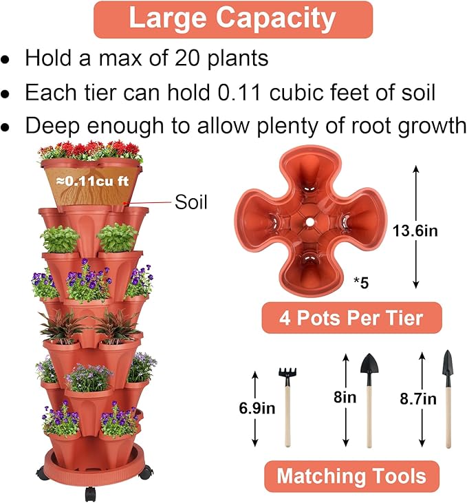 GameXcel Vertical Planter 7 Tier Stackable Planters Garden Planters Strawberry - Image 5