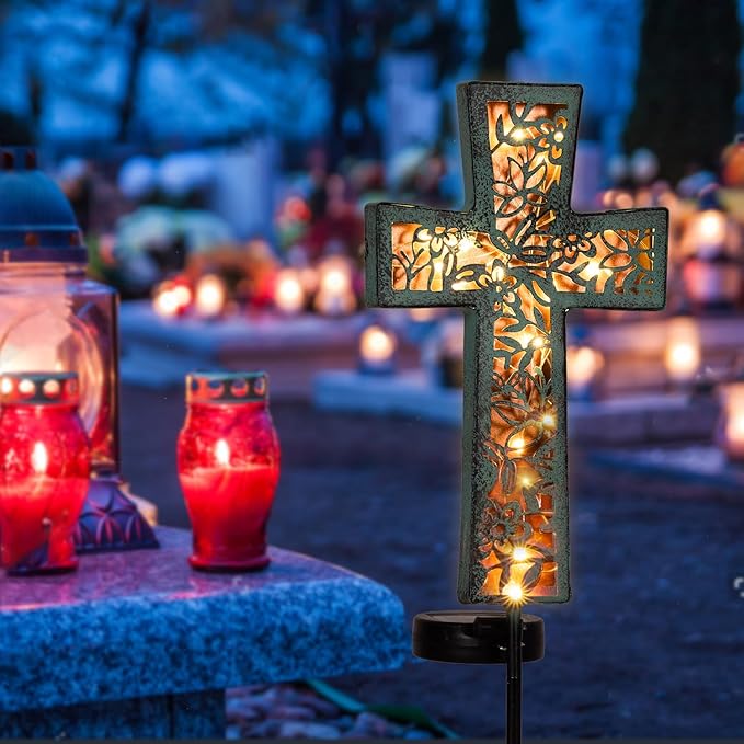 Solar Cross Garden Stake Lights 38inch Outdoor Waterproof Memorial Garden Decor - Image 3