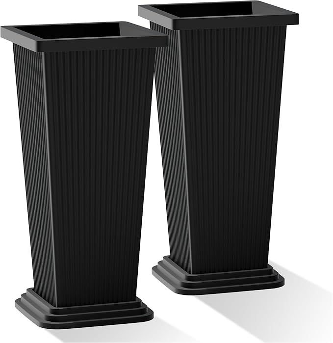Tall Black Planters Outdoor Set of 2, Large Outdoor Tall Planters Pots by PolarcoForgeco