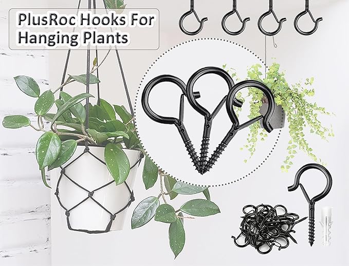 PlusRoc 60 Pack Ceiling Hooks for Hanging Plants Outdoor String Lights Heavy - Image 2
