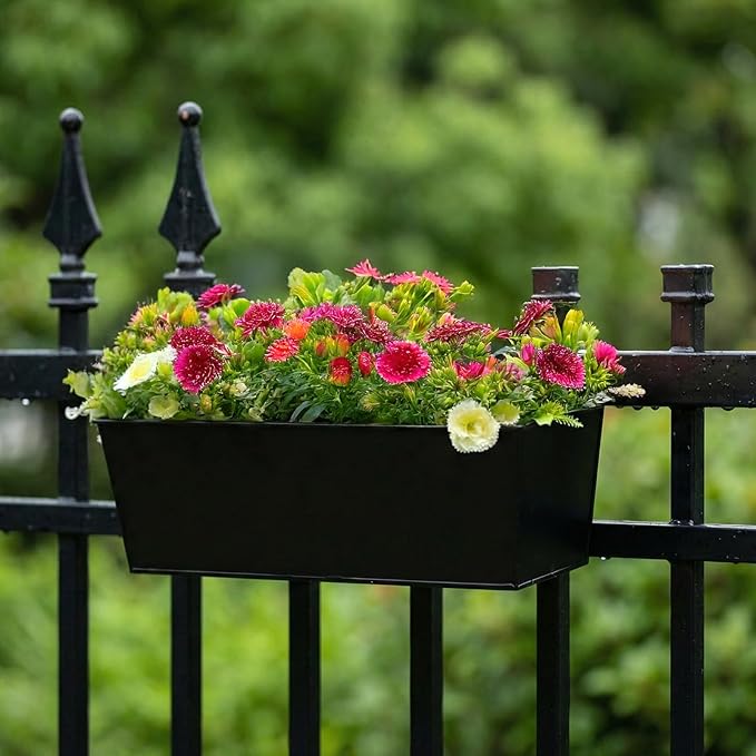 3 Pack Metal Railing Planters, 16 Inch Large Rectangular Hanging Flower Pots - Image 6