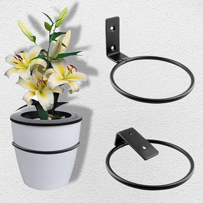 2-Pack 4 inch Flower Pot Holder Ring, Wall Mounted Metal Planter Hanger - Image 6