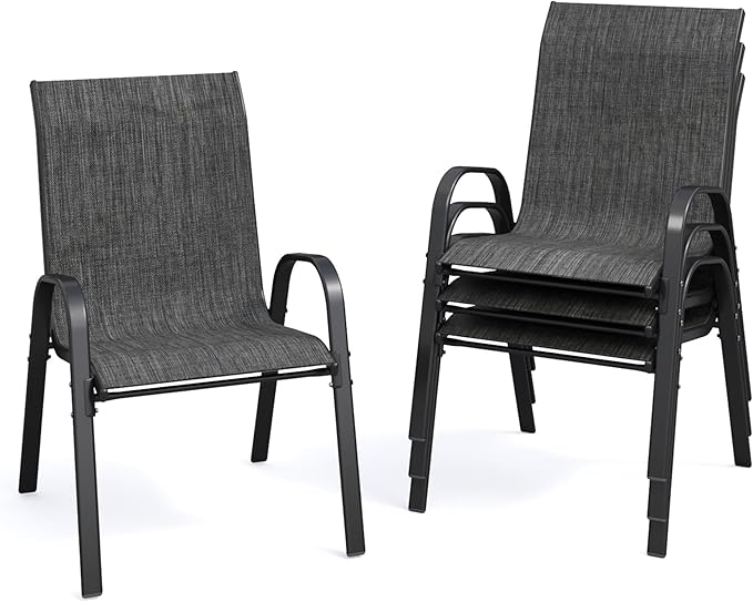 Patio Dining Chairs Set of 4, Stackable Dining Chairs High Back, Breathable by VonzoyHome