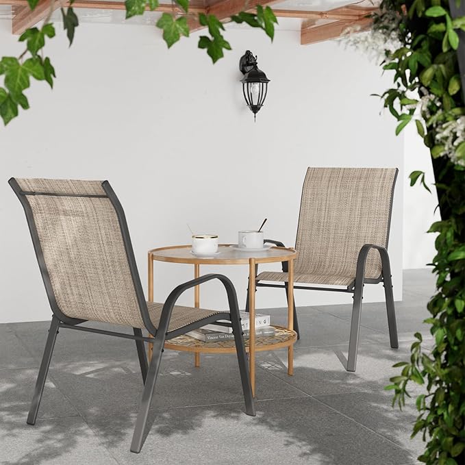 Patio Dining Chairs Set of 2, Outdoor Stackable Dining Chairs High Back - Image 2