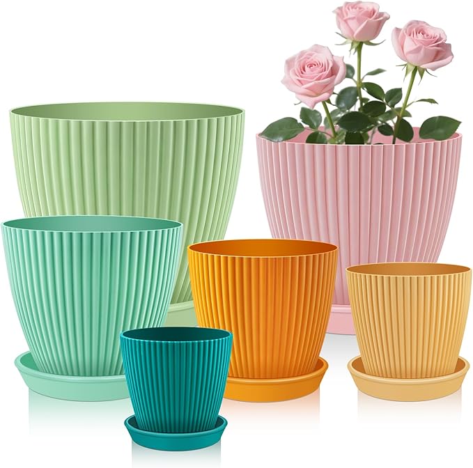 SupKing Plant Pots with Drainage Saucers 7.5/6.7/6/5/4/3.5 Inch Set of 6 by SupKing