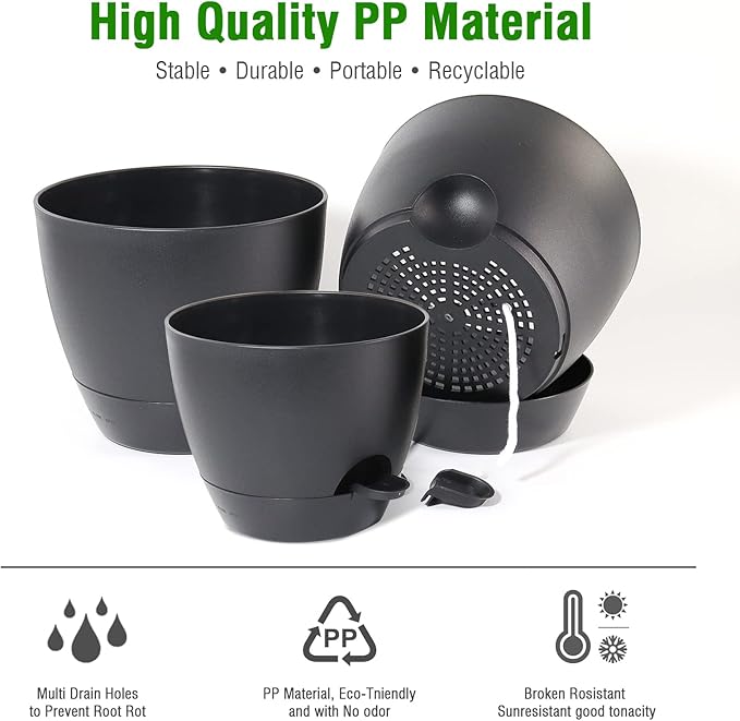 Large Self Watering Pots, 12/10/9 Plastic Planters - Image 5