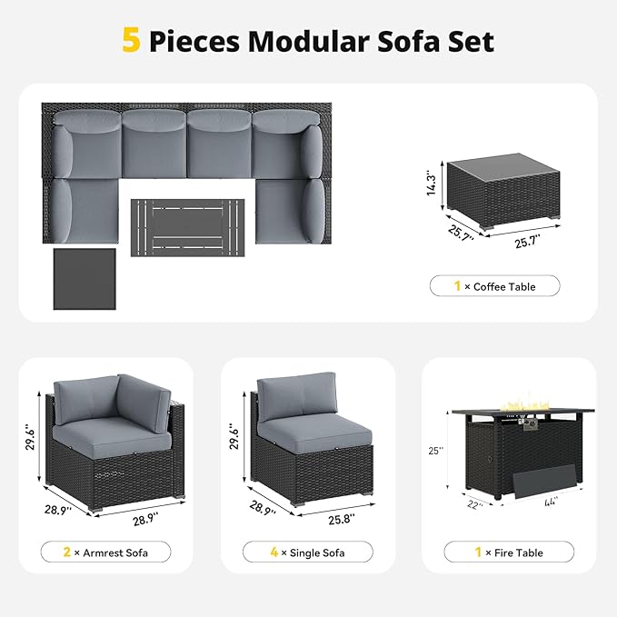 Aoxun Patio Furniture Set with Fire Pit Table, 8 Piece Outdoor Sectional Sofas - Image 7