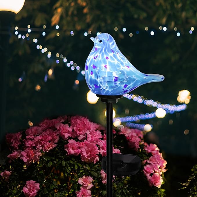 Afirst Decorative Solar Lights Outdoor Solar Bluebird Stake Lights Hand Blown - Image 8
