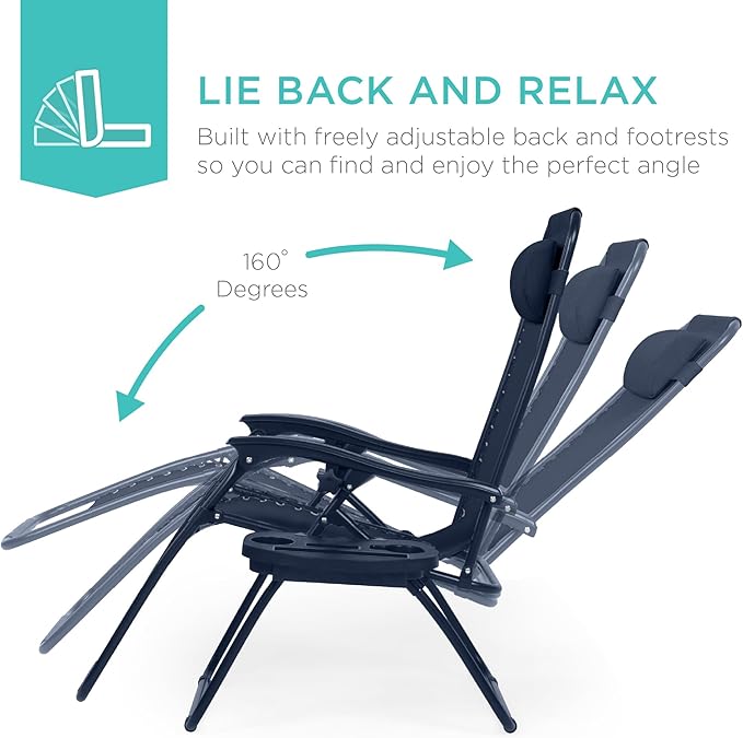 Best Choice Products Set of 2 Adjustable Steel Mesh Zero Gravity Lounge Chair - Image 3