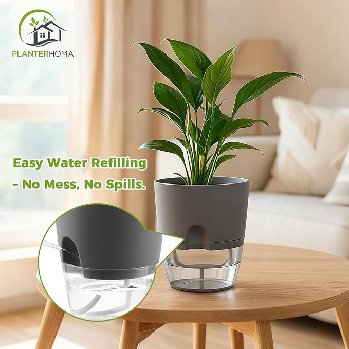 8 Pack Self Watering Pots for Indoor Plants, PlanterHoma 3.2 Inch Plant Pot - Image 7