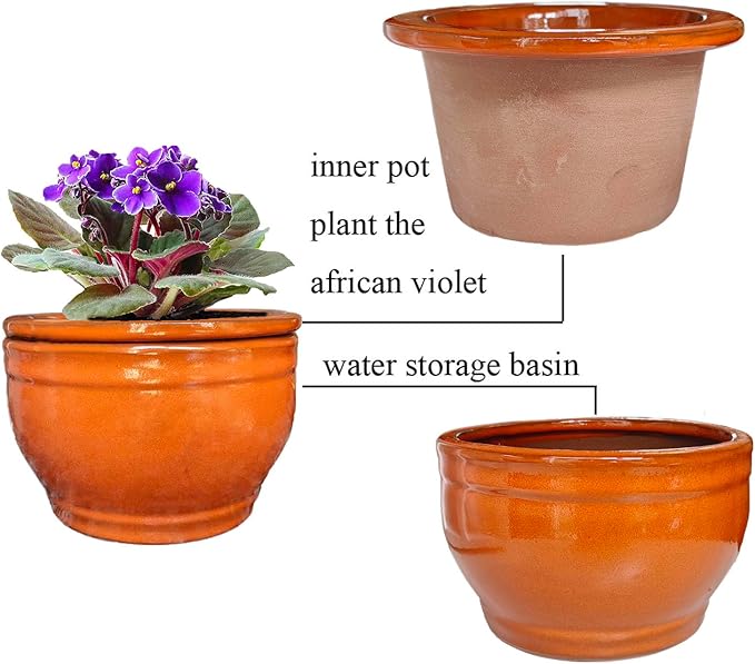 African Violet Pots Self Watering Round Ceramic Violet Pot - Image 9