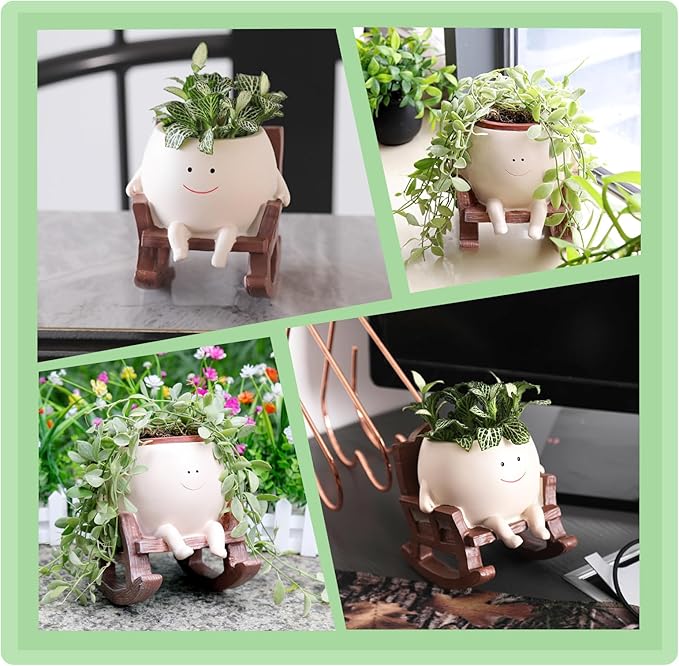 Smiley Face Rocking Chair Planters Flower Pots - Image 6