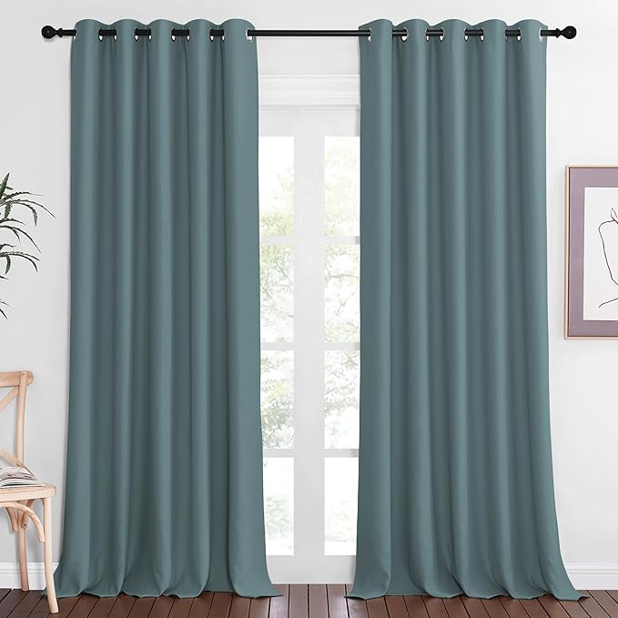 NICETOWN Blackout Greyish Blue Curtain & Drape 102 inches Long by NICETOWN