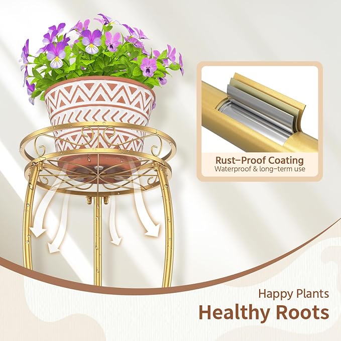 LASZOLA Gold 3 Tier Tall Plant Stand - Image 5
