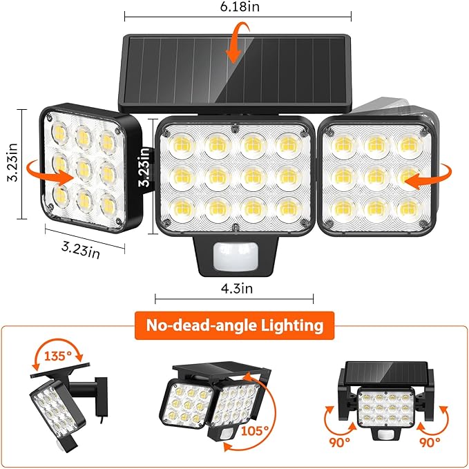 WdtPro Solar Lights Outdoor Flood Light, 3500LM Bright Motion Sensor Outdoor - Image 7