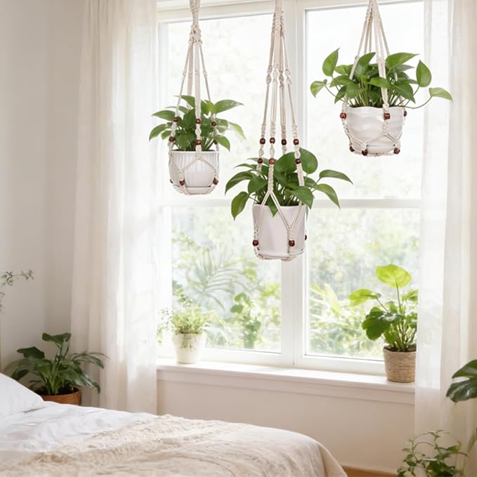 YIBOT 3 Pack Macrame Plant Hangers Indoor Different Size Hanging Planter Basket - Image 7