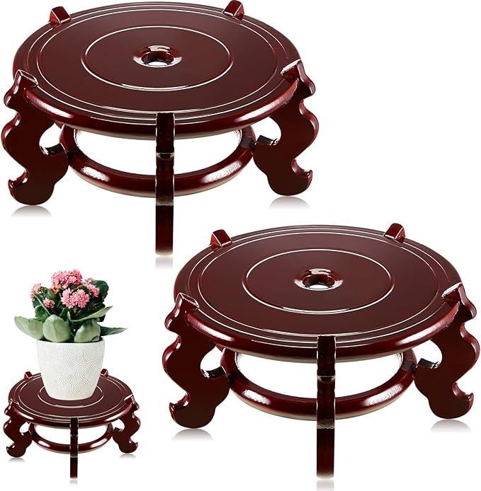 Geetery 2 Pcs 4 to 12 in Wooden Plant Stands Indoor Chinese Oriental Plant Stand by Geetery