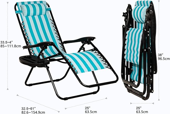 Nazhura Set of 2 Relaxing Recliners Patio Chairs Adjustable Steel Mesh Zero - Image 3