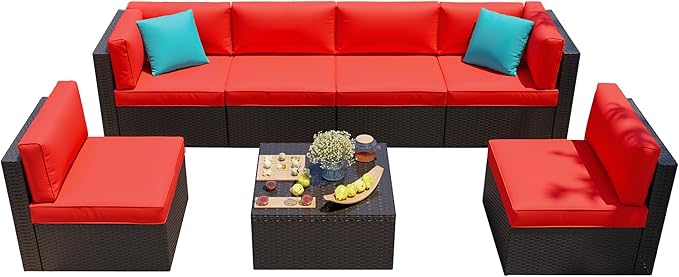 Shintenchi 7 Pieces Patio Furniture Sets Outdoor All-Weather Sectional Patio - Image 7
