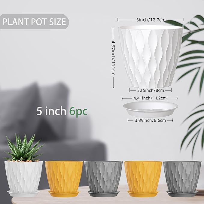 5 Inch Planter Pots, 6 Pack Indoor Planters, Small Flower Pots - Image 2