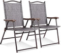 Giantex Set of 2 Patio Folding Chairs, Outdoor Patio Dining Chairs w/Armrest by Giantex