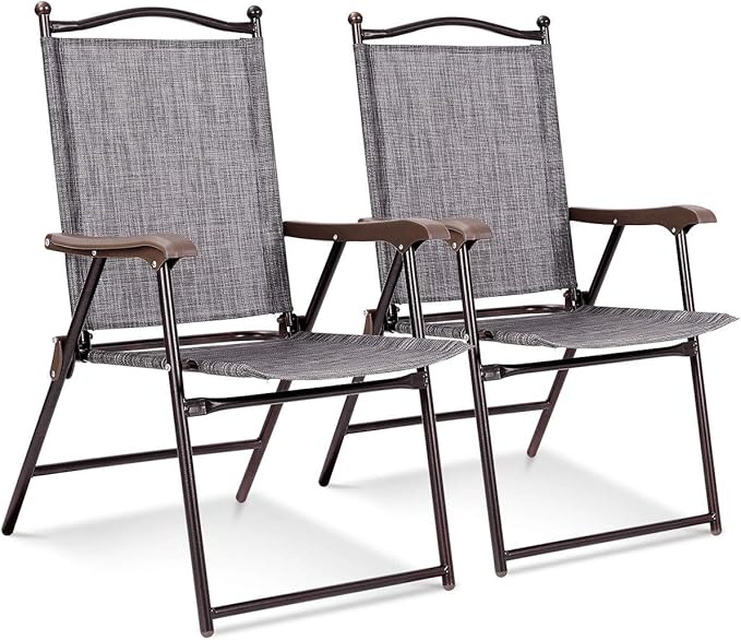 Giantex Set of 2 Patio Folding Chairs, Outdoor Patio Dining Chairs w/Armrest by Giantex