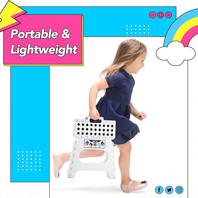 Delxo Folding Step Stool, 11 Inch Non-Slip Foldable Step Stools - Image 2