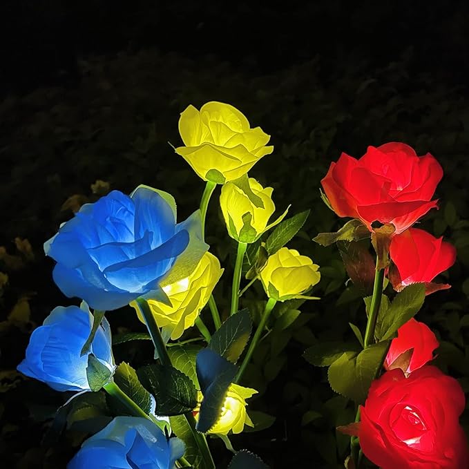 Outdoor Realistic Solar Powered Rose Flower Lights Stake, 2 Pack 10 Rose Solar - Image 8