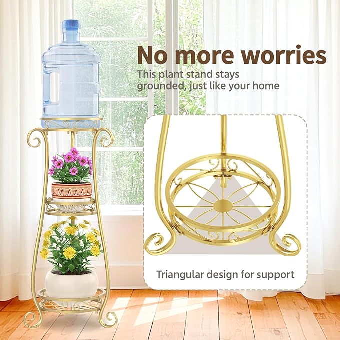 LASZOLA 3 Tier Gold Metal Plant Stand - Image 3