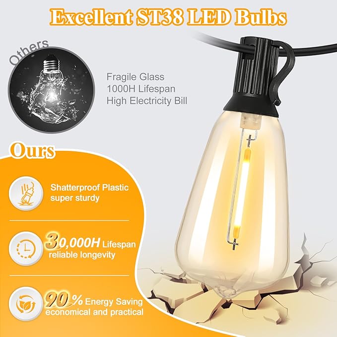 Brightever LED Outdoor String Lights 100FT Patio Lights - Image 2