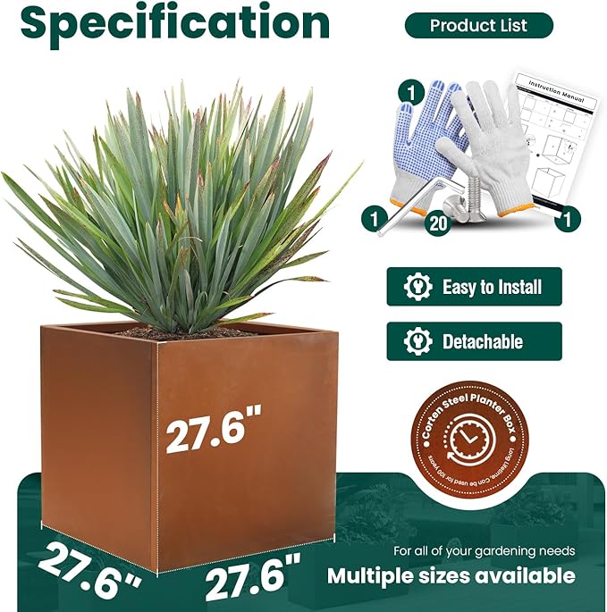 Corten Steel Planter Metal Square Planter 28 Inch Corten Planter Box Tall Cube - Image 2