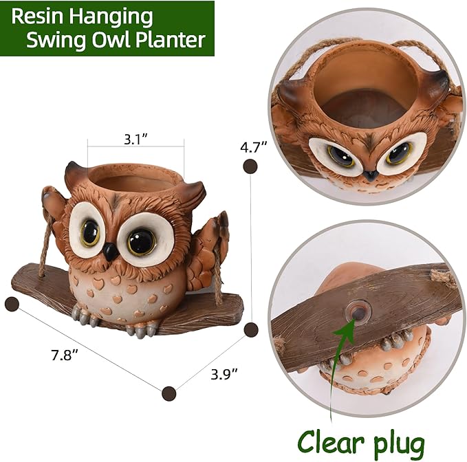 Swing Owl Hanging Planters for Indoor Plants, Cute Small Succulent Pots - Image 5