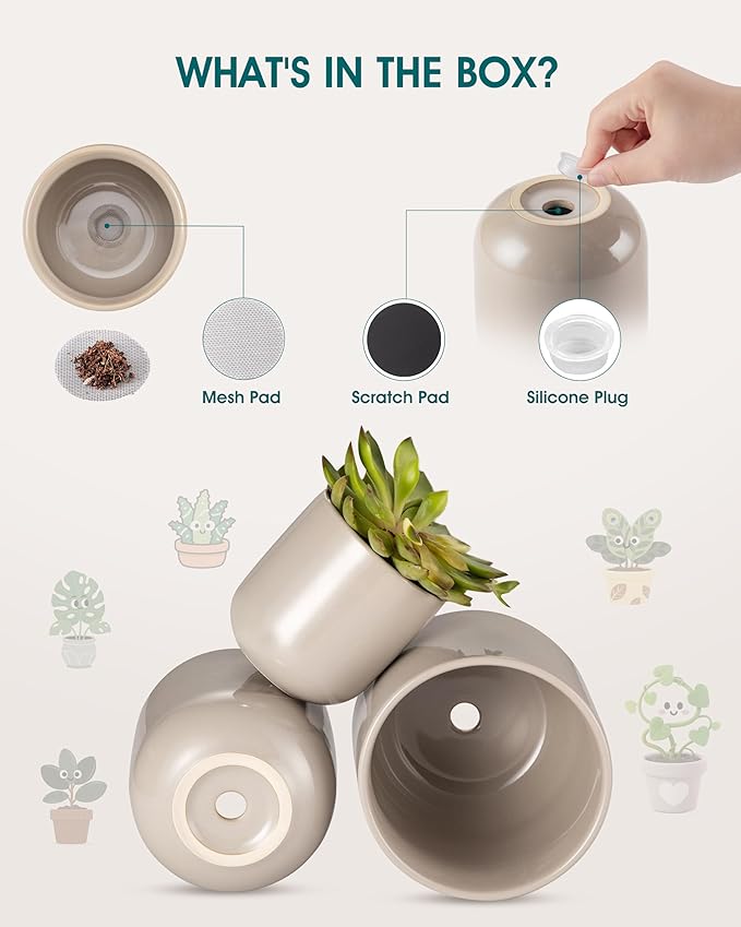 vancasso Ceramic Plant Pots, 4+5+6 inches, Planters - Image 3