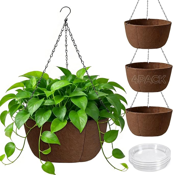 T4U Hanging Planters for Outdoor Plants, 10 Inch 4 Pack Fabric Hanging Baskets by T4U