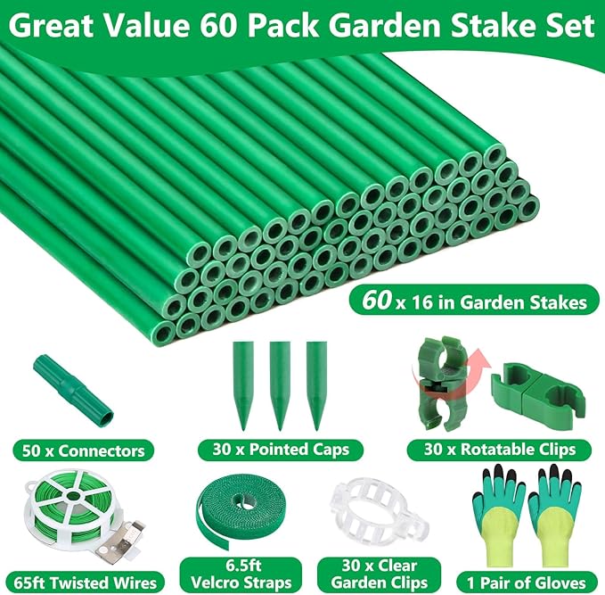 Lezmarket 60 Pack Garden Tomato Stakes, Plant Support Stakes, DIY 4ft 5ft 6ft - Image 2